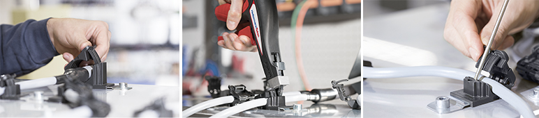 Ratchet-P-Clamp: sluiten met één hand, heropenfunctie en aantrekhulp